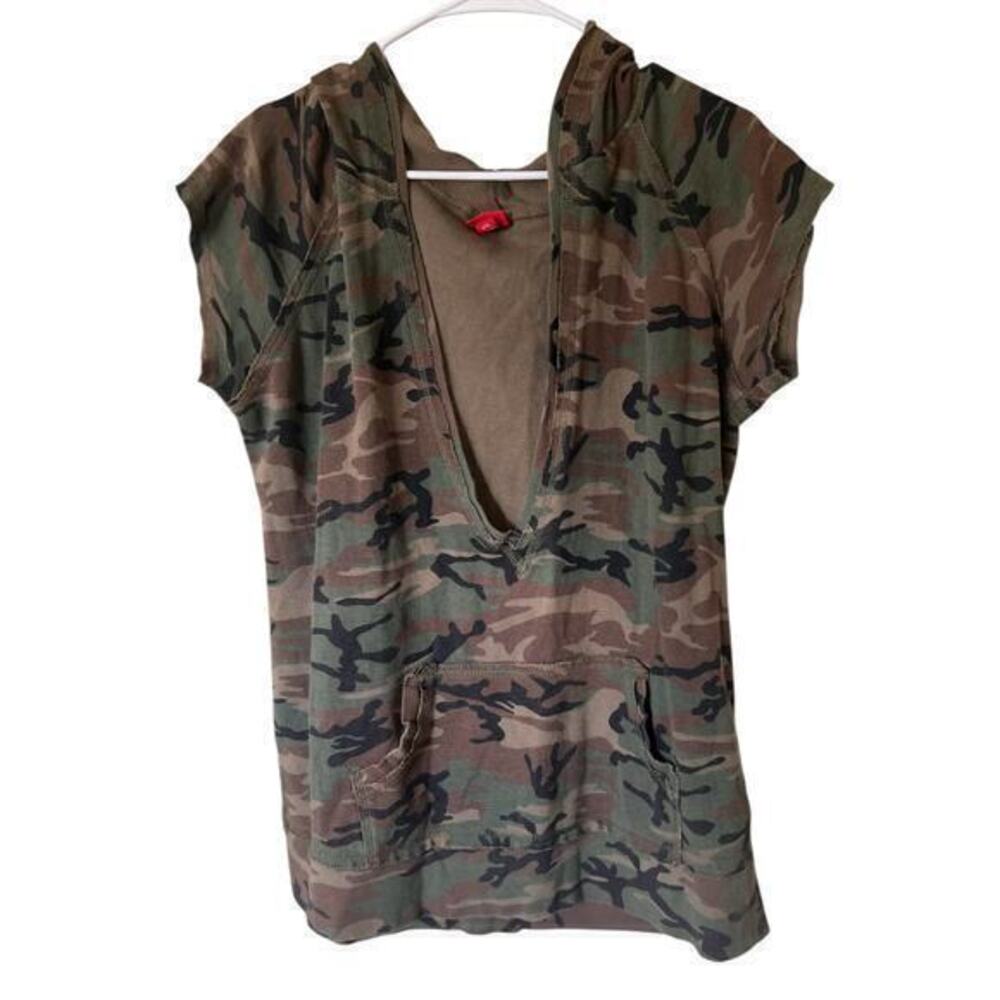 Indie Sleaze Grunge Streetwear Y2K Sleeveless hoodie Camo sweatshirt plus sz 2XL